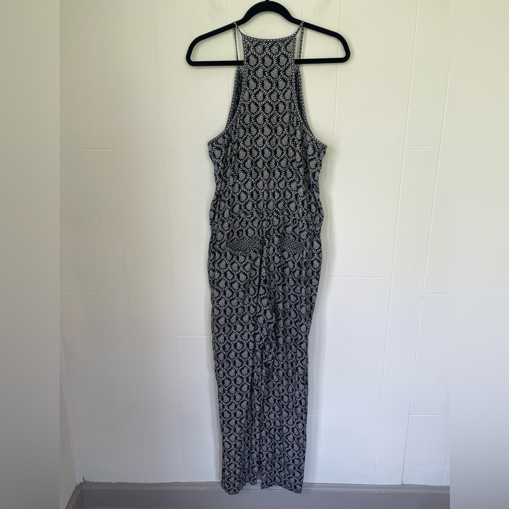 Lou & Grey Sleeveless Jumpsuit Black White Boho Festival Pockets ~ Size M - Picture 3 of 14